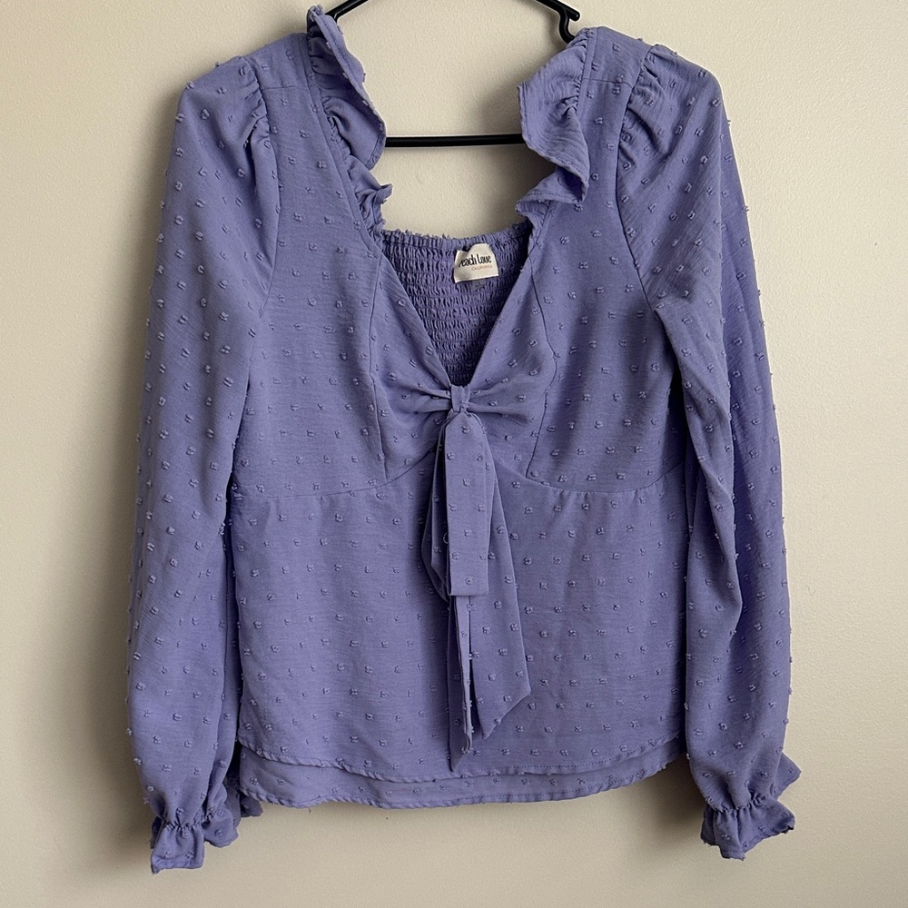Peach Love California Lavender Textured Off the Shoulder Blouse